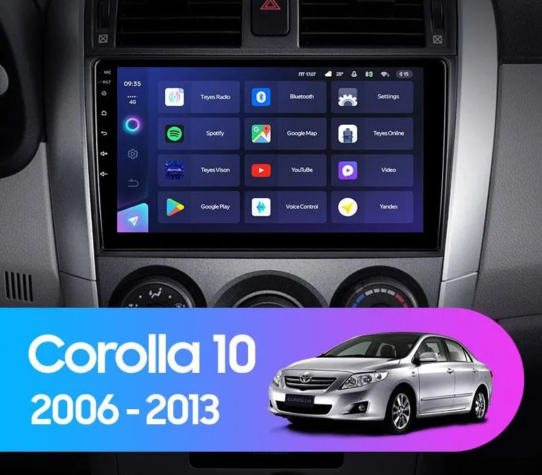 Car Dealz Elite 4G Data Model 10.2" Android 12.0 For Toyota Corolla 10 E140 E150 2006 - 2013 In Dash Plus OEM Fascia