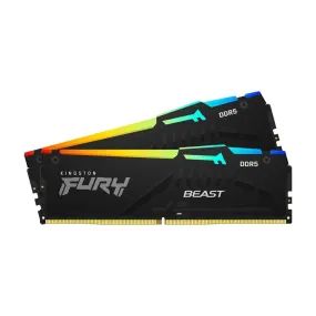 Kingston Fury Beast RGB RAM, 64 GB DDR5 (2x32 GB), 6000 MHz, CL40, KF560C40BBAK2-64, black